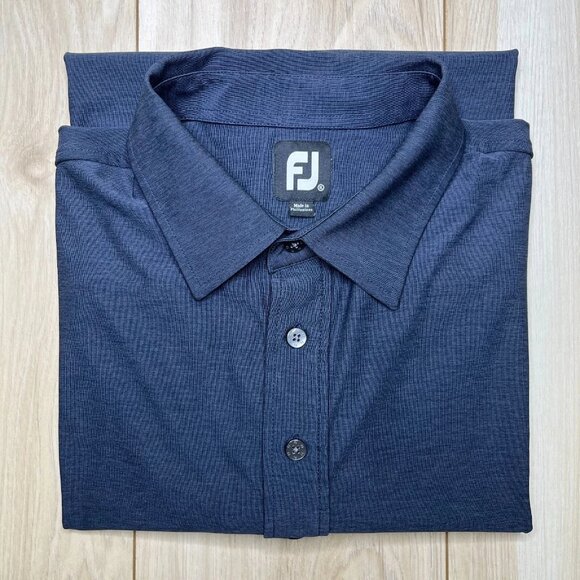 FootJoy Mens Navy Texture Print Stretch Pique Golf Polo T-Shirt Size X-Large - Picture 3 of 9